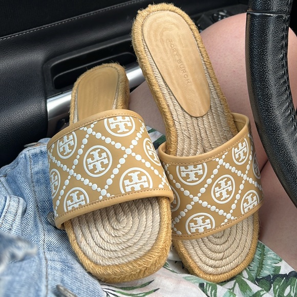 Tory Burch Beige Monogram Espadrille Sandals - Picture 2 of 11